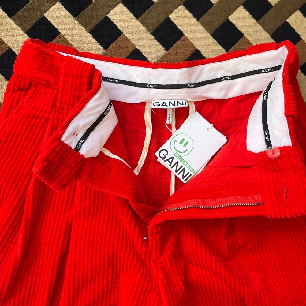 Ganni Bright Red Cord Trousers